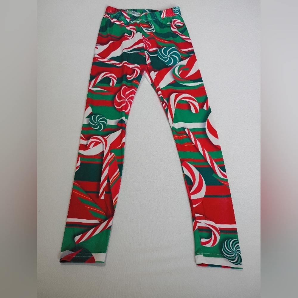 Candy Cane Leggings OS (Sm) Red, Green, White Christmas Holiday Themed
